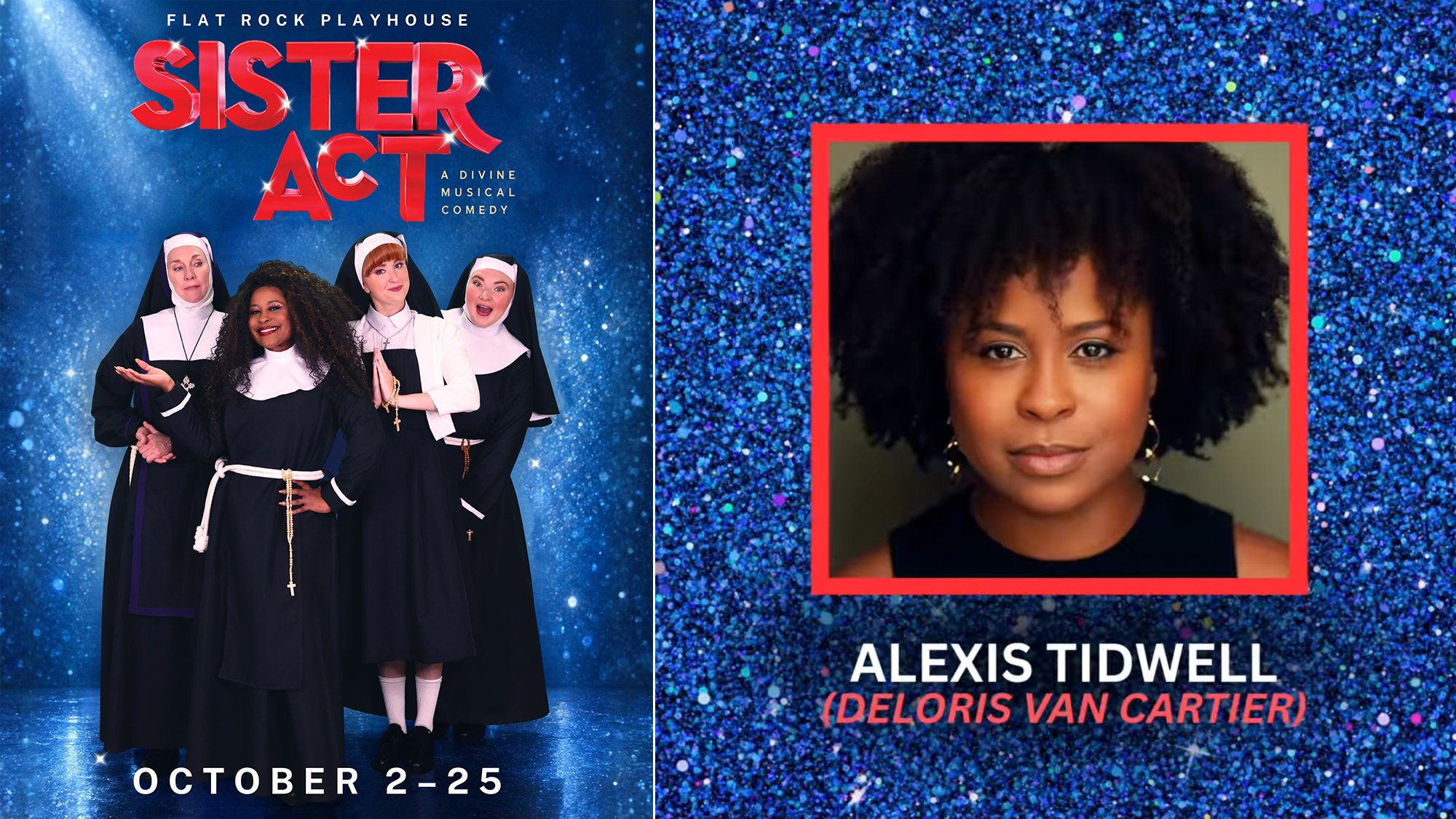 Alexis Tidwell-Bailey as Deloris Van Cartier in Sister Act at Flat Rock Playhouse, North Carolina. Performances run October 2–25, 2026.